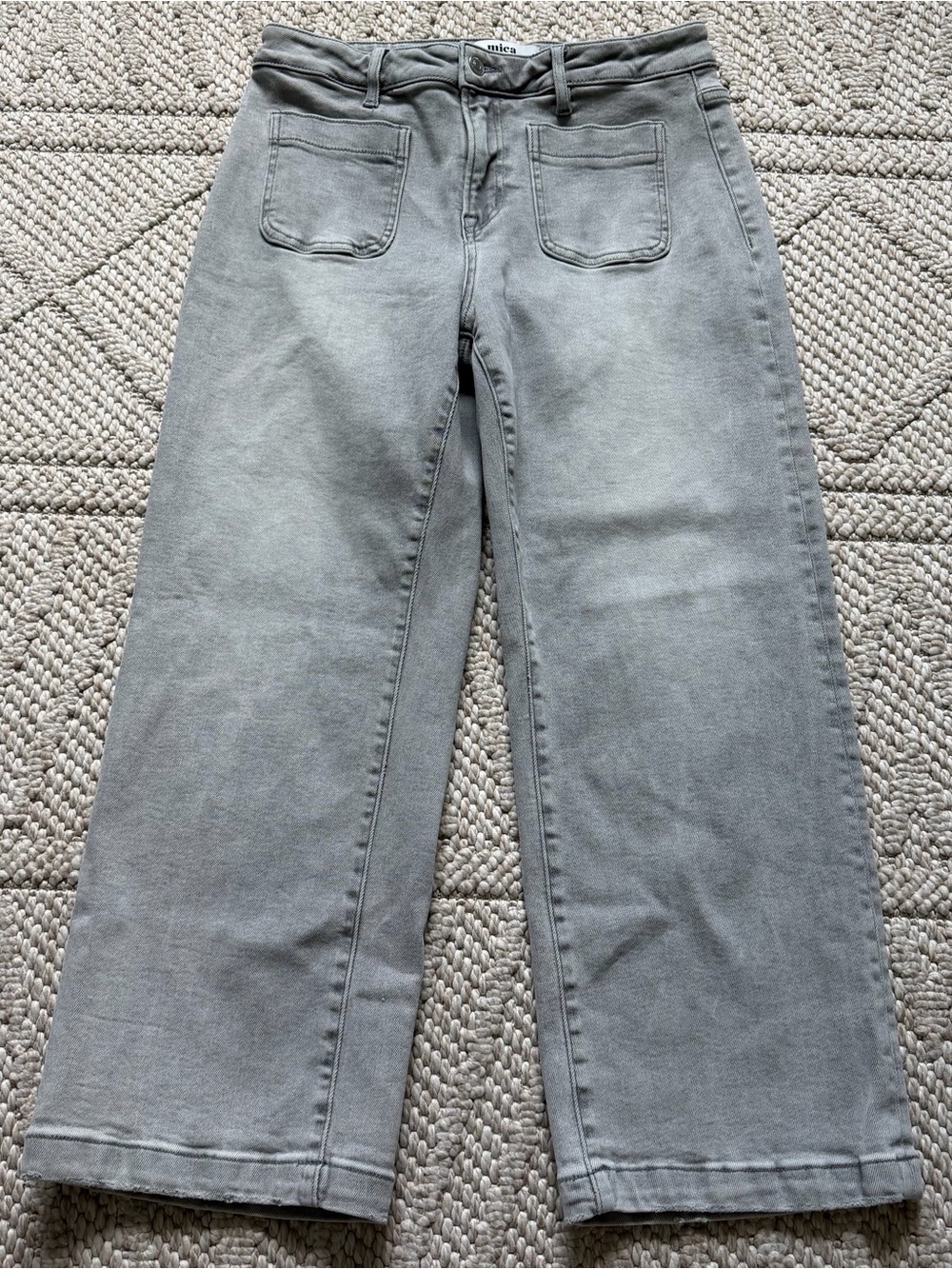 MICA Denim Front Patch Pocket Wide Leg Jeans in Light Gray Wash 30